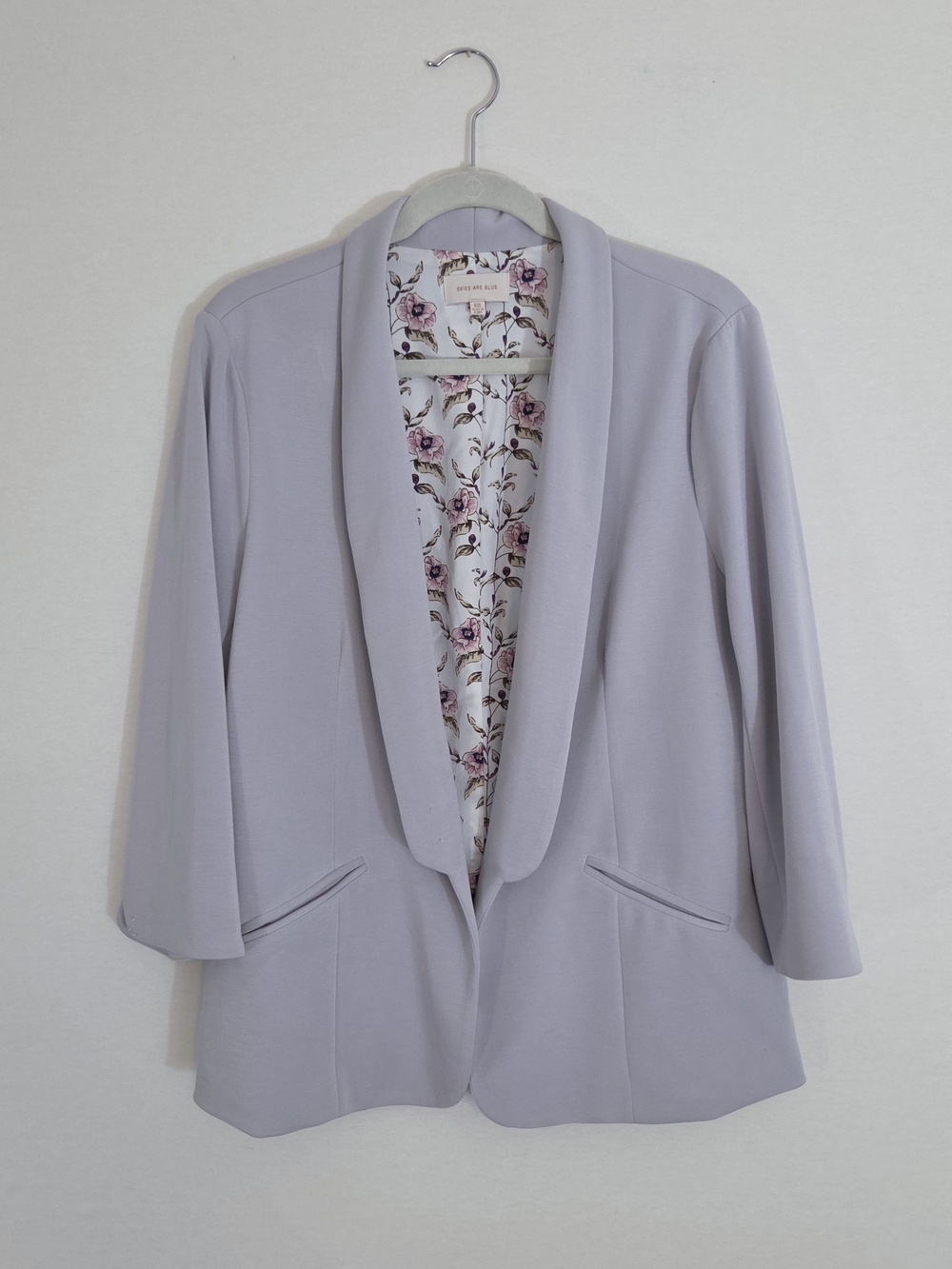 Skies Are Blue Lavender Gray Shawl Collar Blazer with Floral Lining